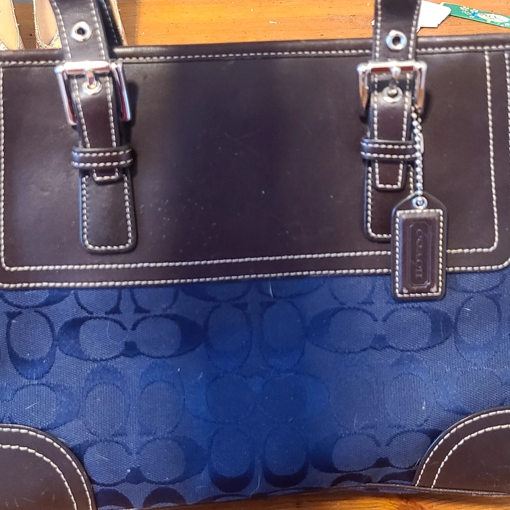 Blue and brown coach handbag
